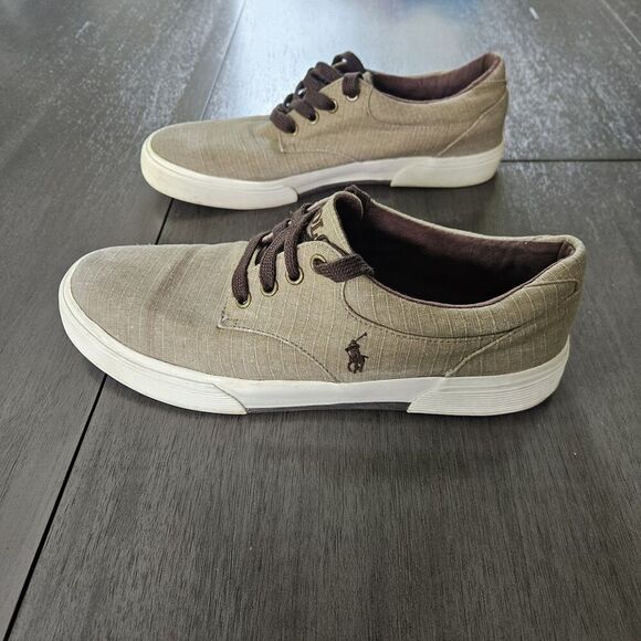 Polo Ralph Lauren Felton Ripstop Canvas Sneakers Casual Shoes Size 9D Tan Preppy - Picture 4 of 8